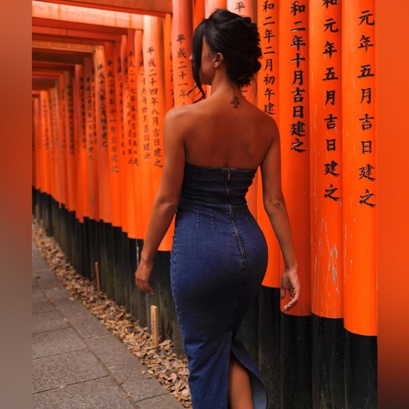 Zara ZW Strapless Denim Dress - Picture 9 of 17